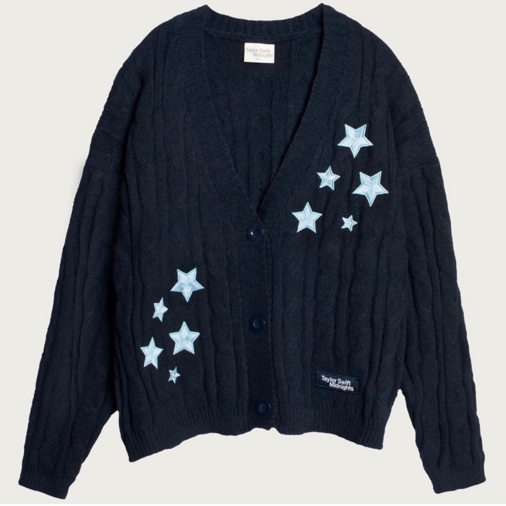 Taylor Swift Midnights Cardigan Authentic Cable Knit Embroidered Stars XL/2XL